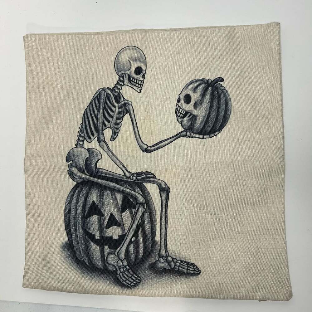 Halloween Skeleton Pillow Cover 18x18 Pumpkin Skull